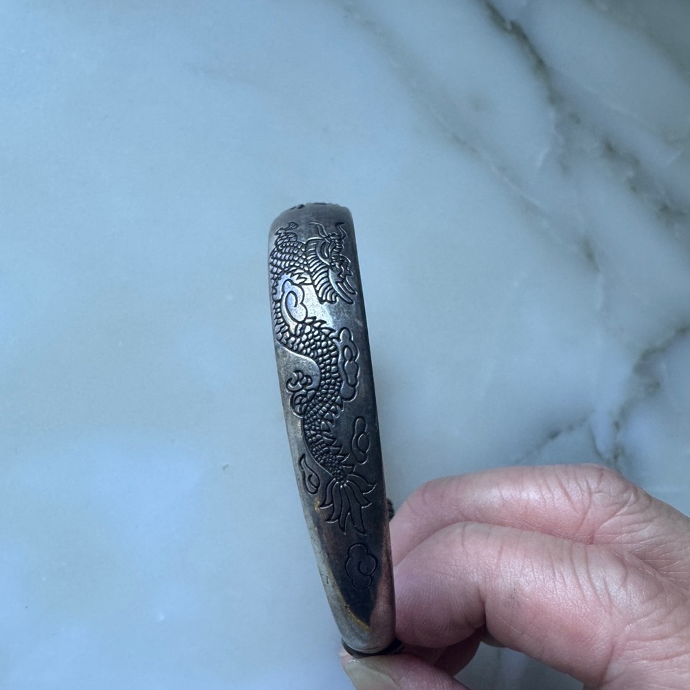 Engraved Silver Dragon Bangle
